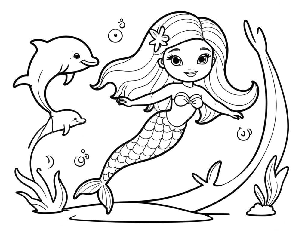 Barbie sirena con delfino da colorare