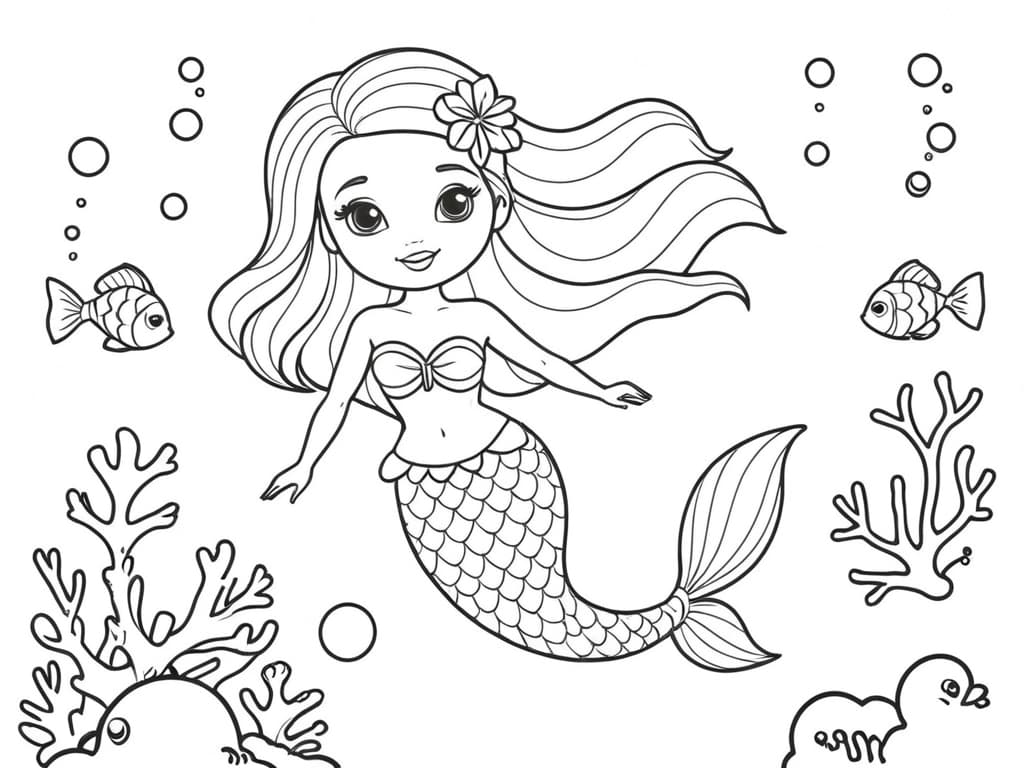 Barbie sirena nell'oceano da colorare