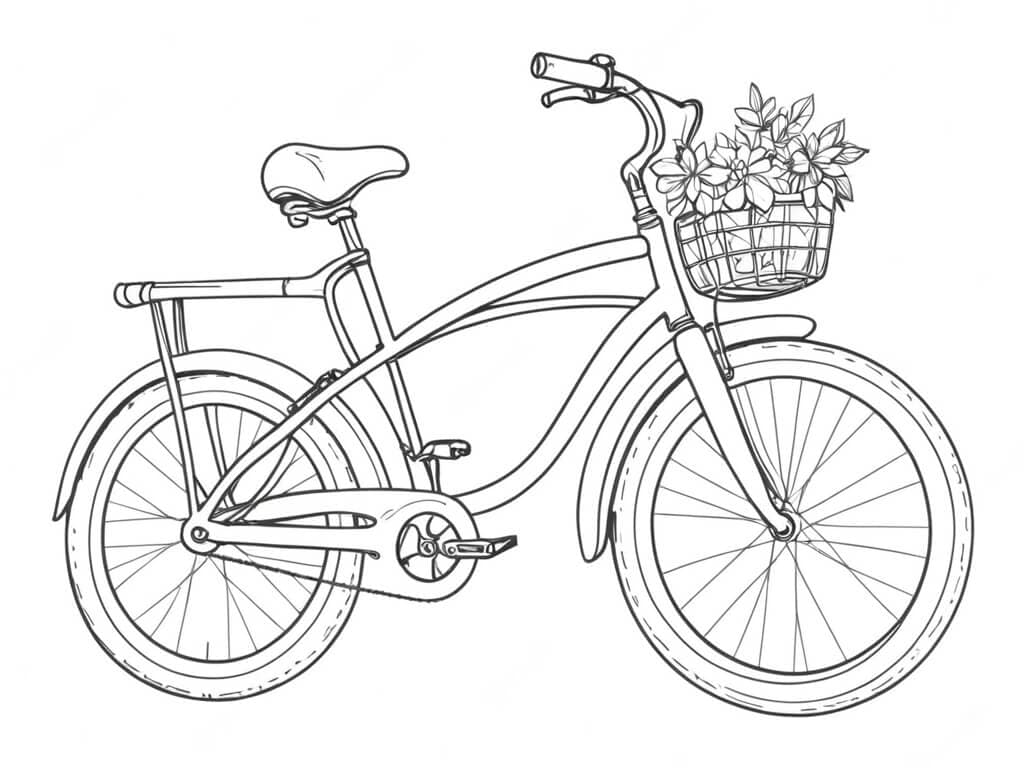 Bicicletta con cestino di fiori da colorare