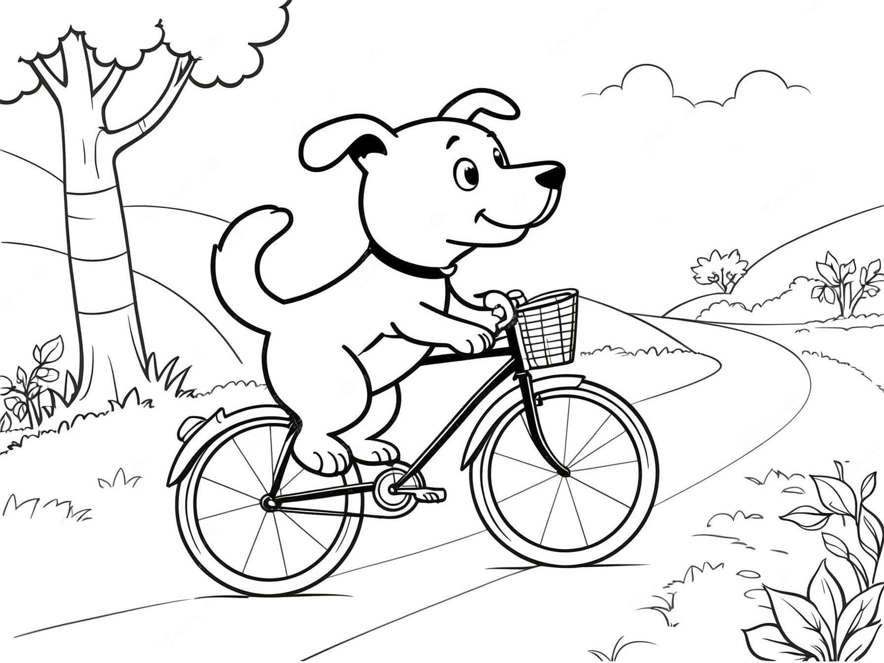 Cane in bicicletta da colorare