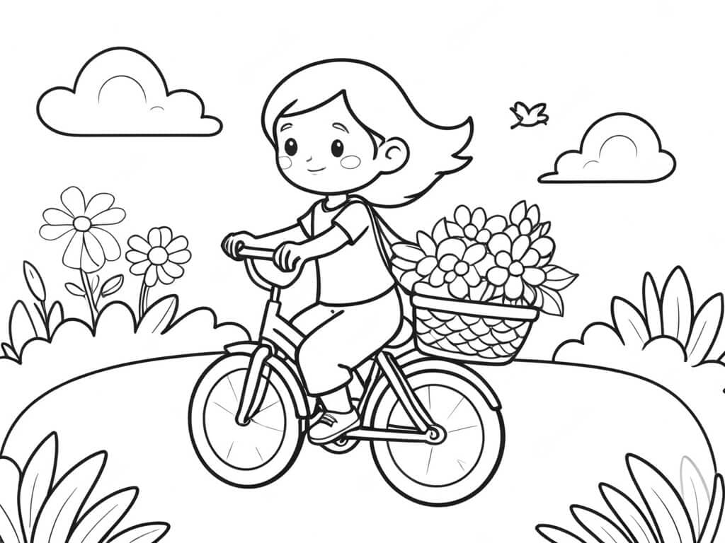 Ragazza in bicicletta da colorare