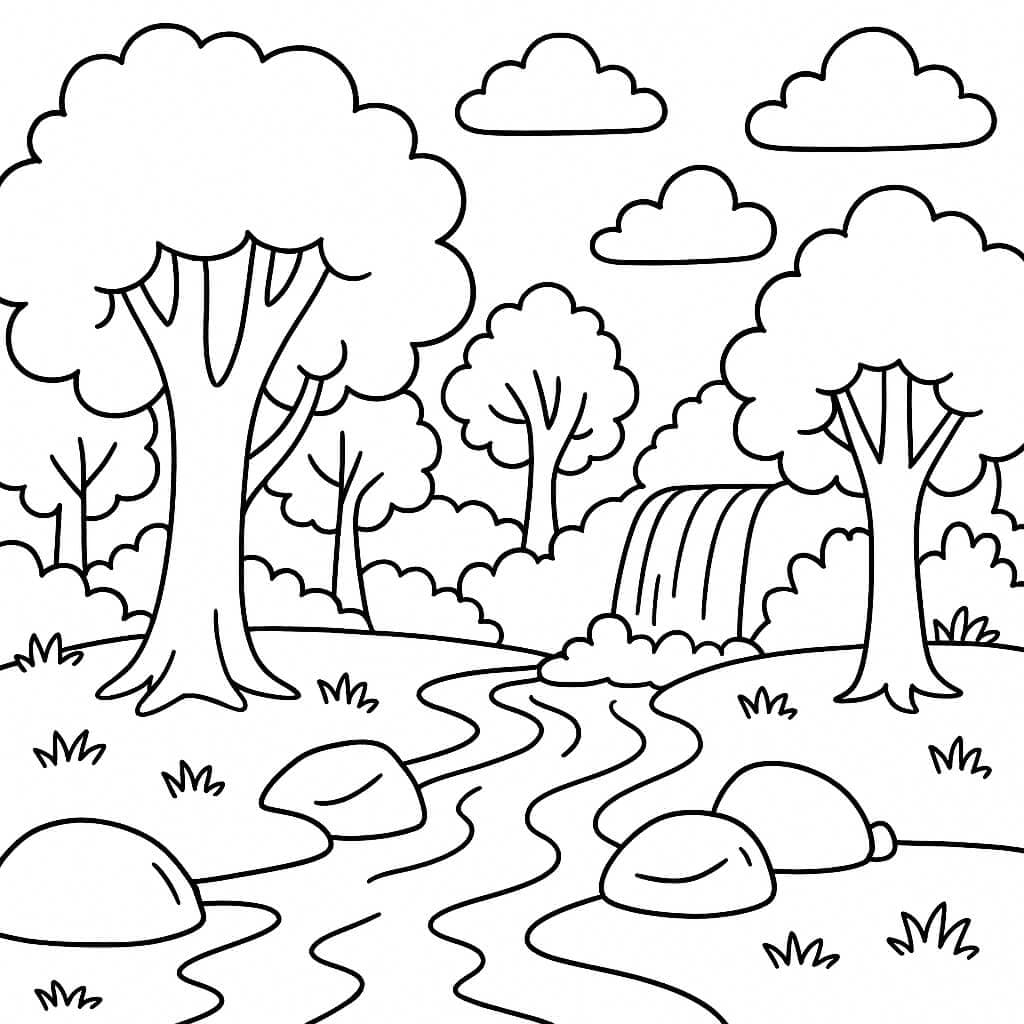 Bosco con cascata da colorare