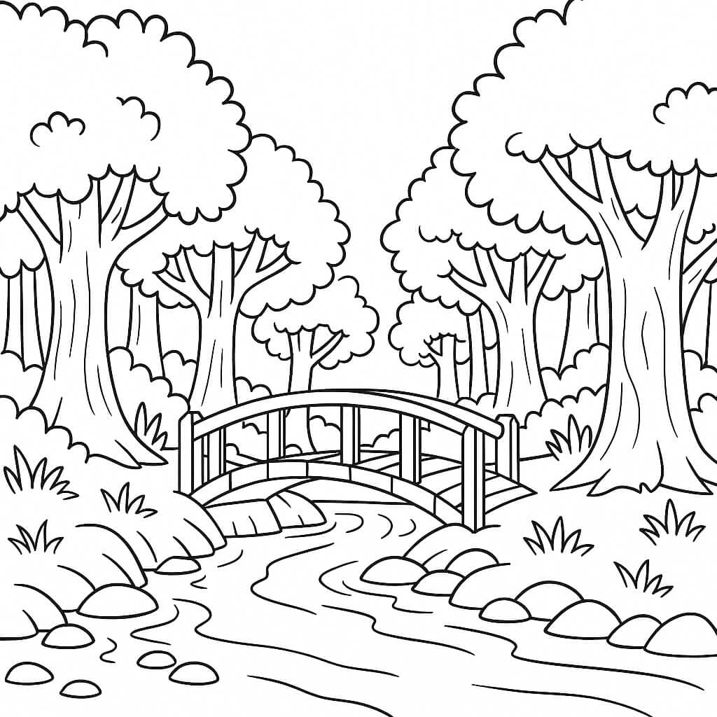 Bosco con ponte da colorare