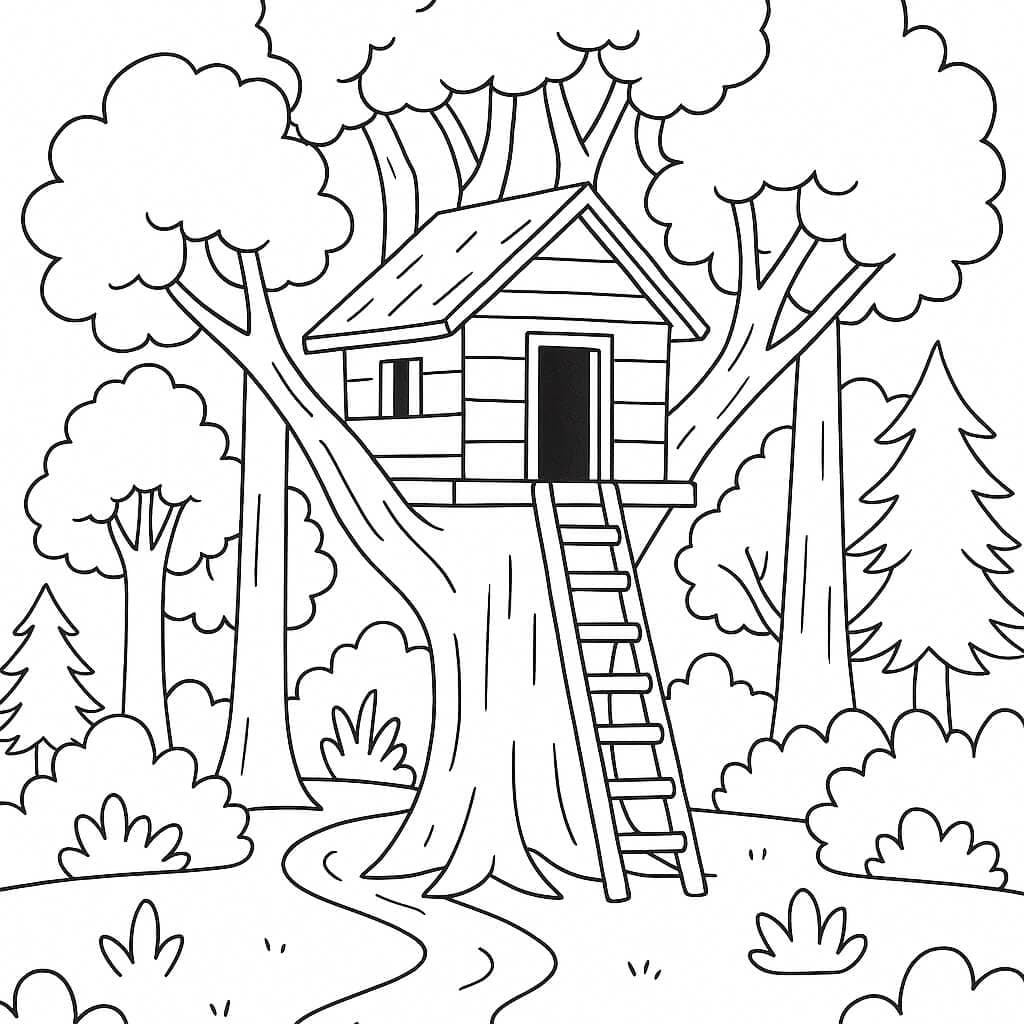 Casa sull'albero nel bosco da colorare