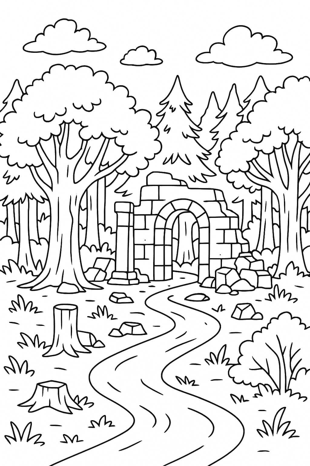 Rovine nel bosco da colorare