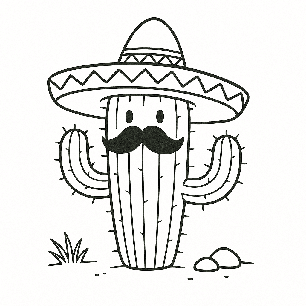 Cactus con cappello messicano da colorare