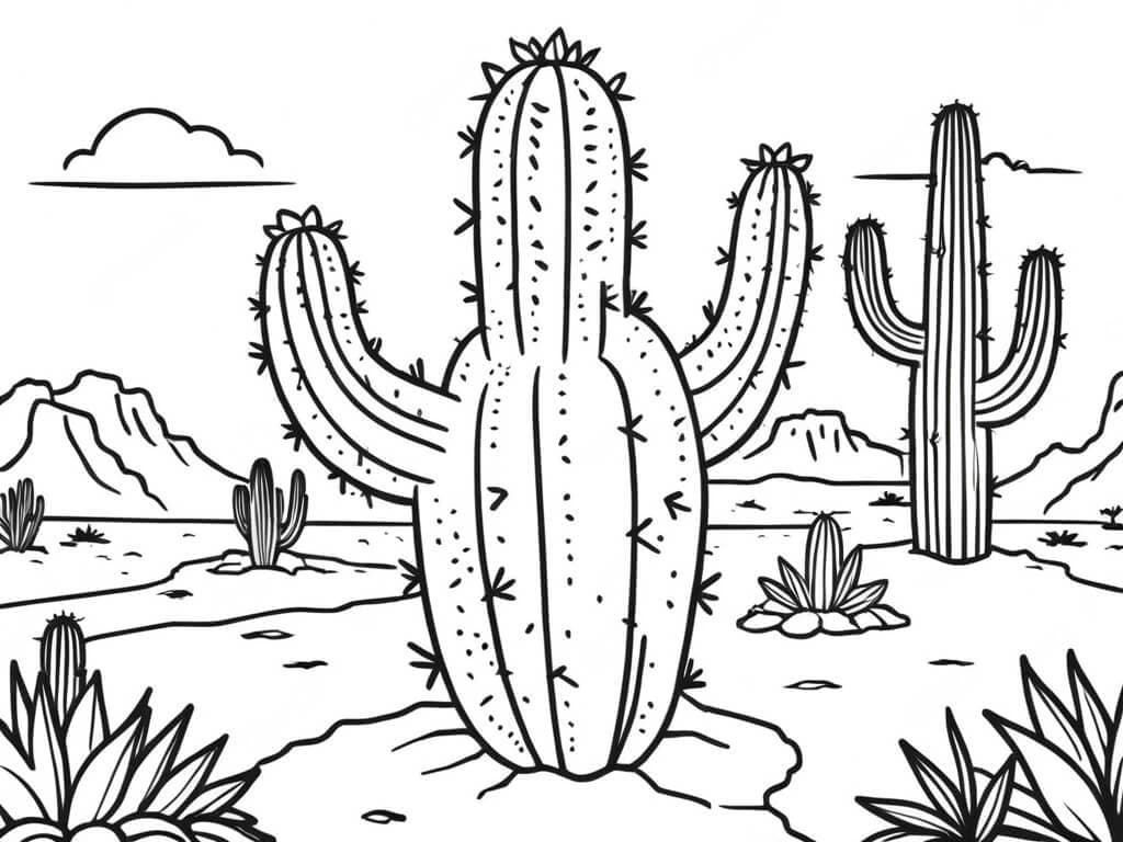 Cactus nel deserto da colorare