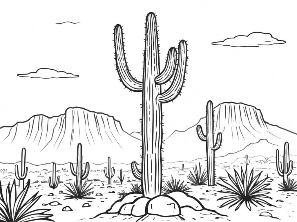 Cactus tra le dune da colorare