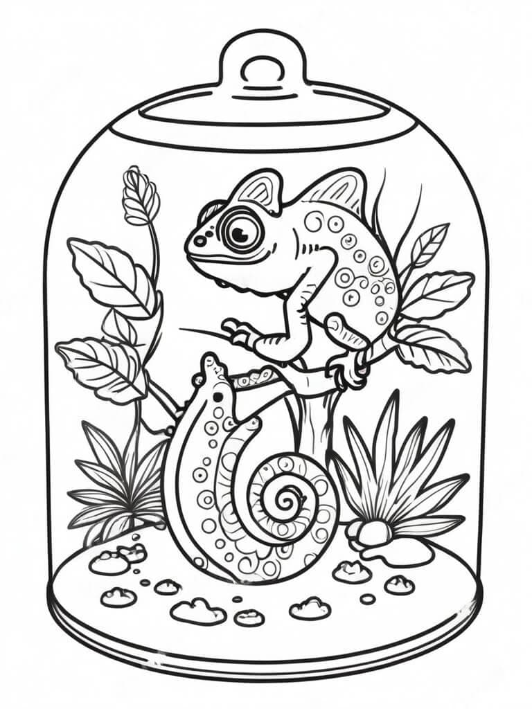 Camaleonte in terrario che cambia pelle