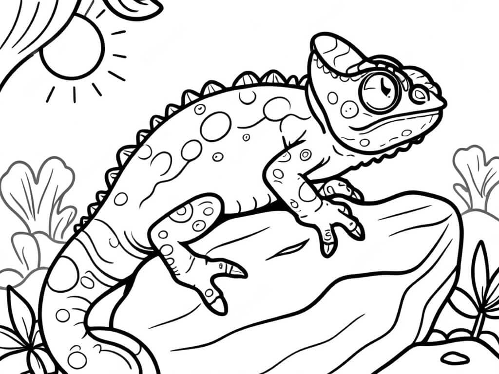 Camaleonte che riposa sulla pietra