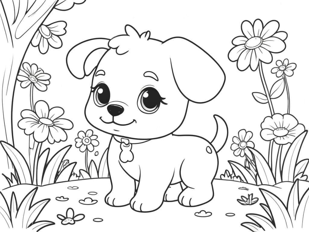 Cagnolina in giardino da colorare