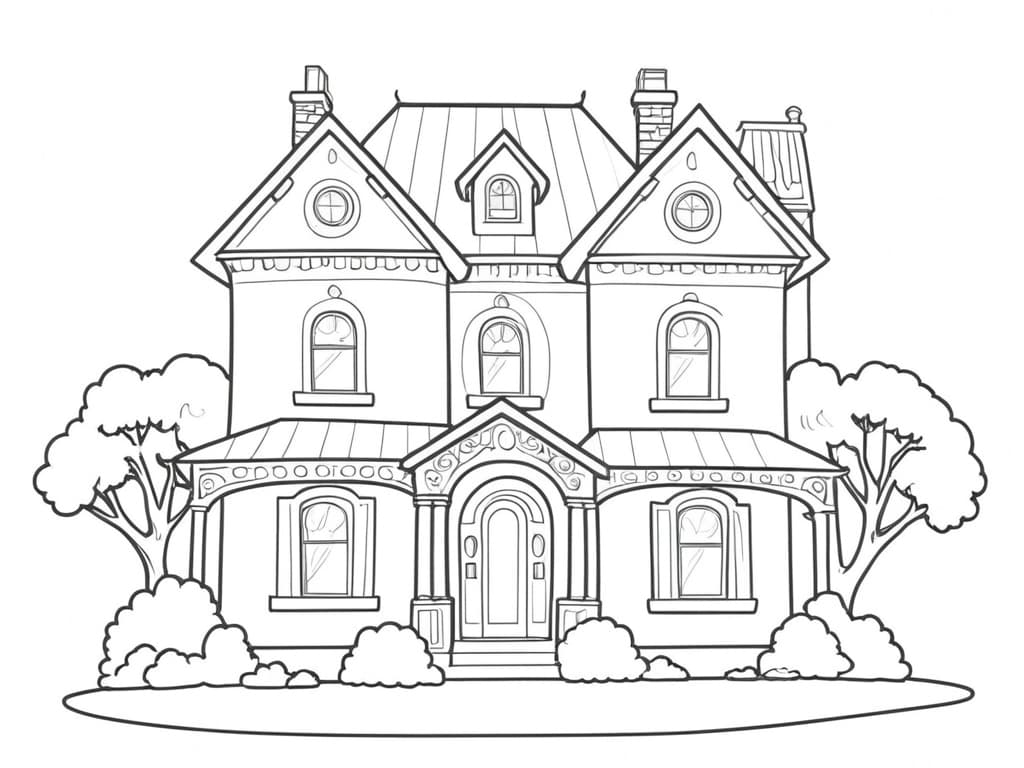 Casa con alberi da colorare