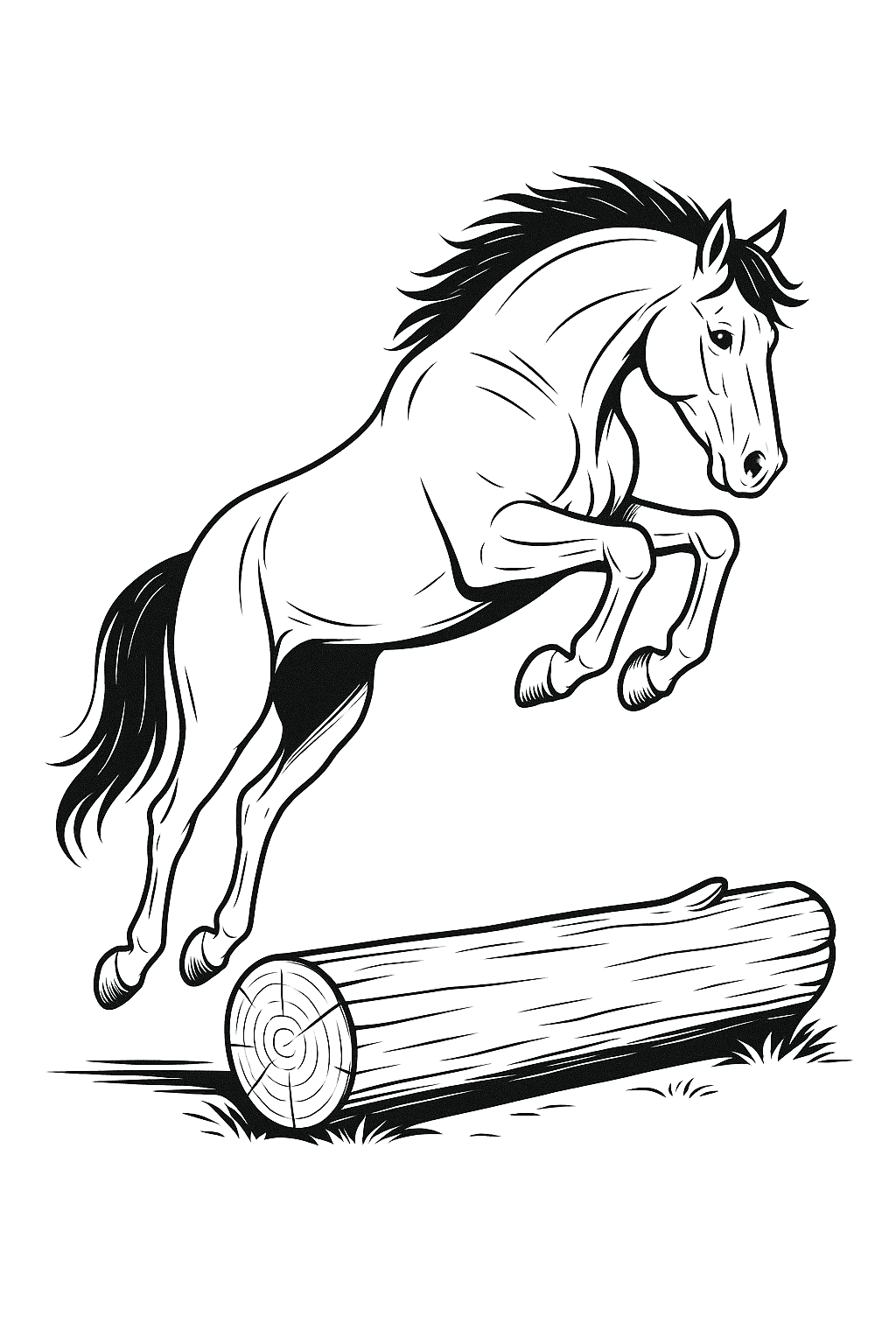 Cavallo che salta un tronco da colorare