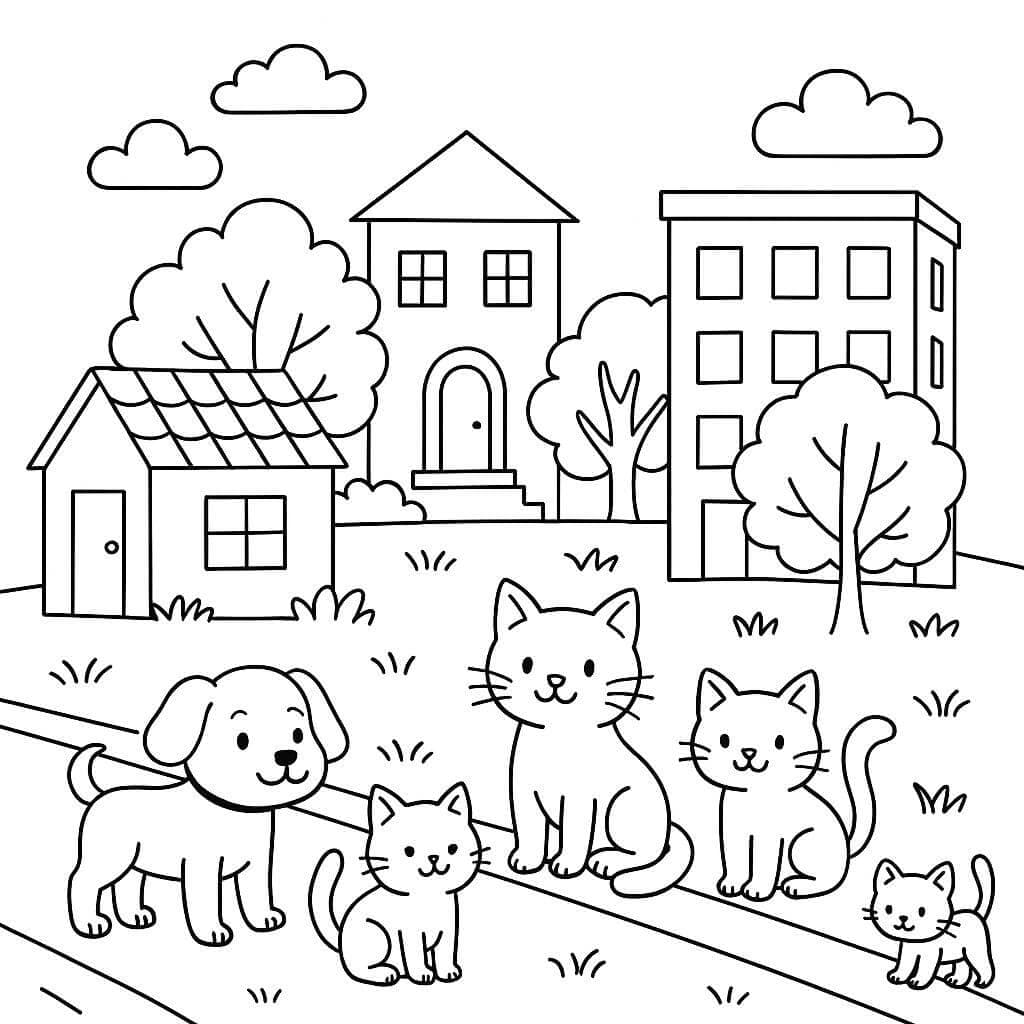 Animali in citta da colorare