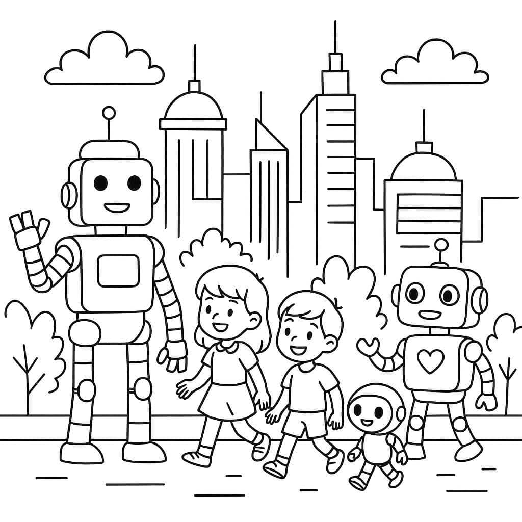 Citta con robot da colorare