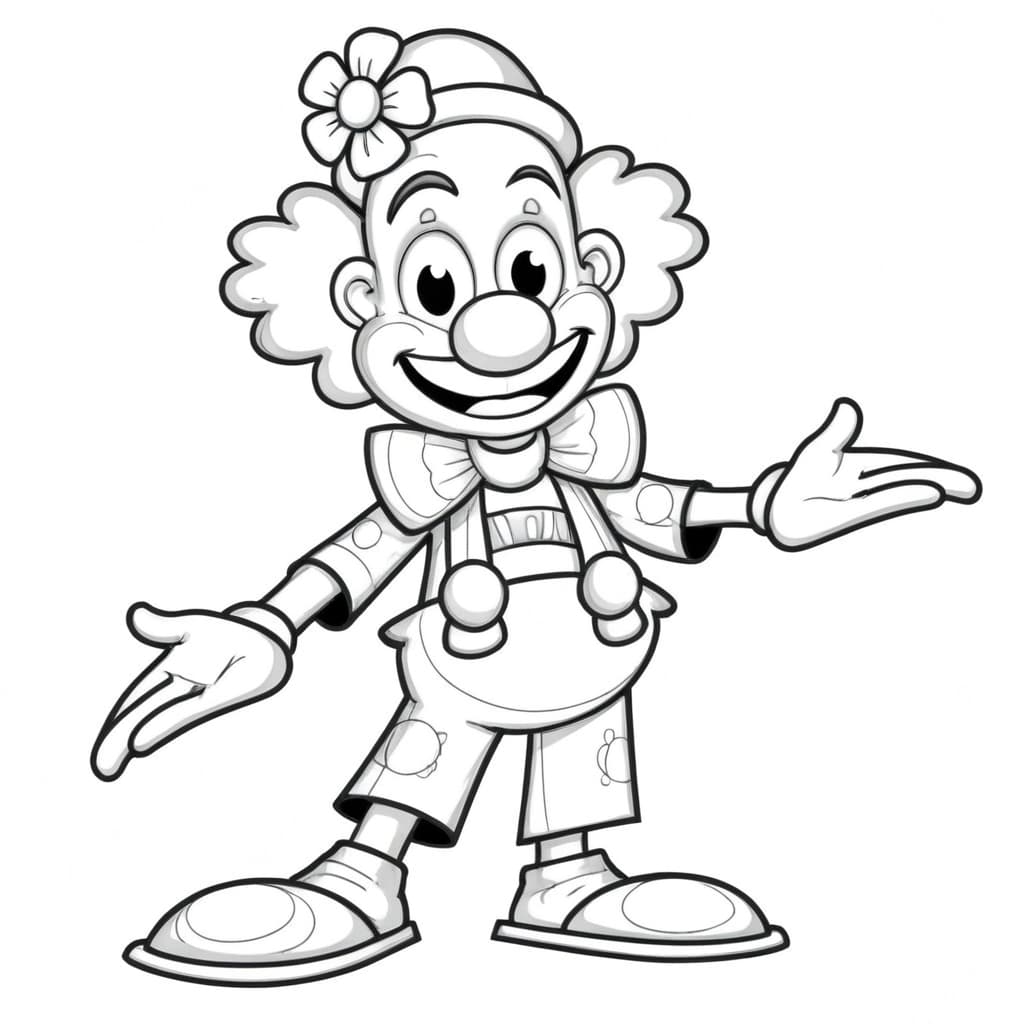 Clown con cappello e fiore da colorare
