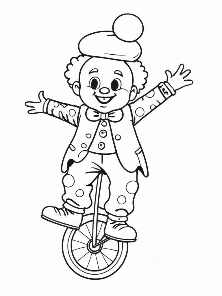 Clown per bambini sul monociclo da colorare