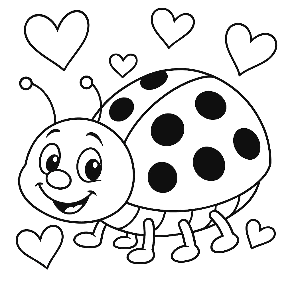 Coccinella con cuori da colorare