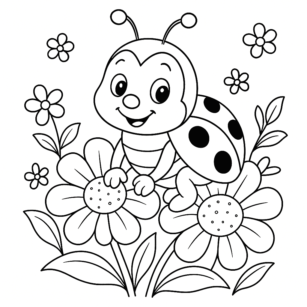 Coccinella con fiori da colorare