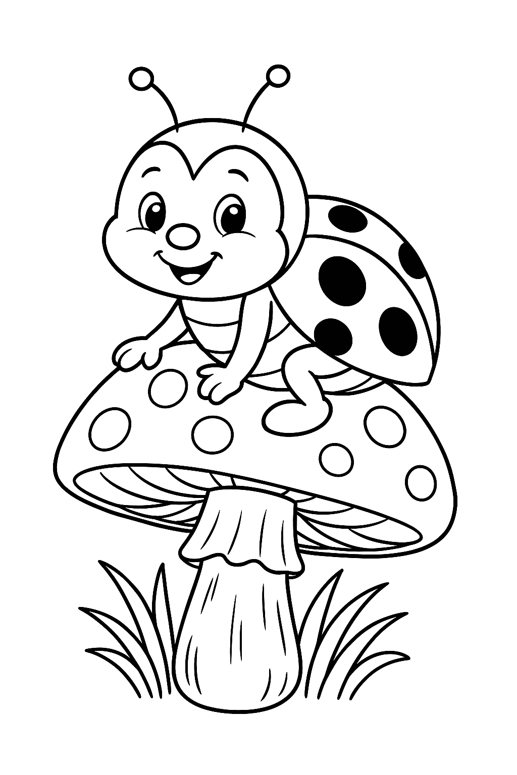 Coccinella sul fungo da colorare