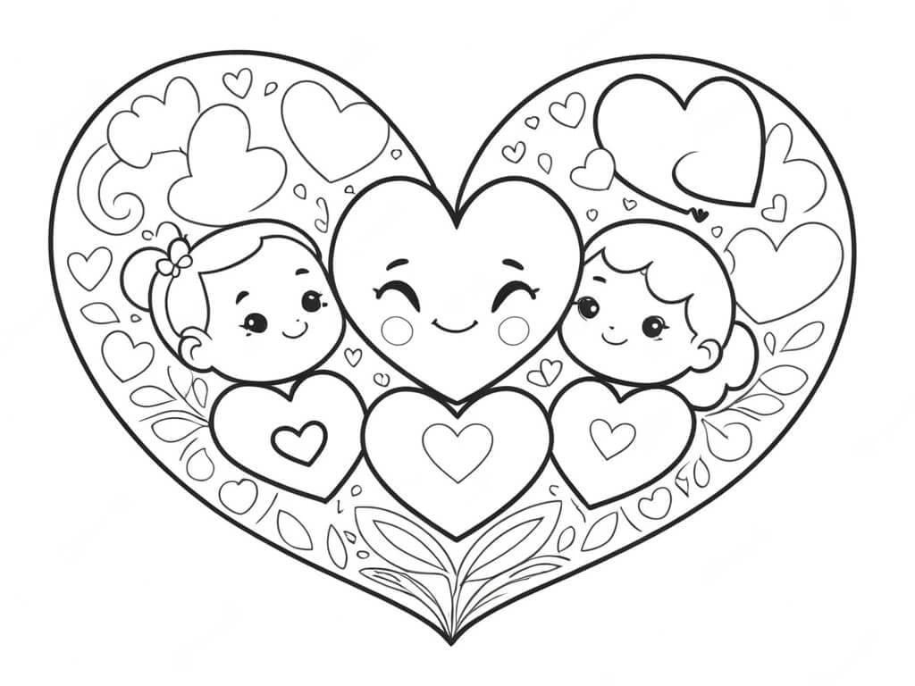 Bambina con cuore da colorare
