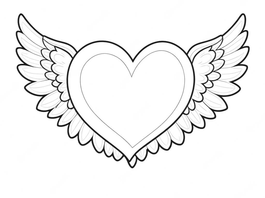 Cuore con ali da colorare
