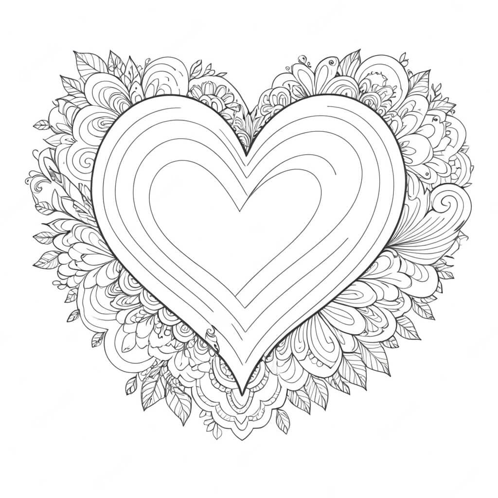 Cuore con fiori da colorare