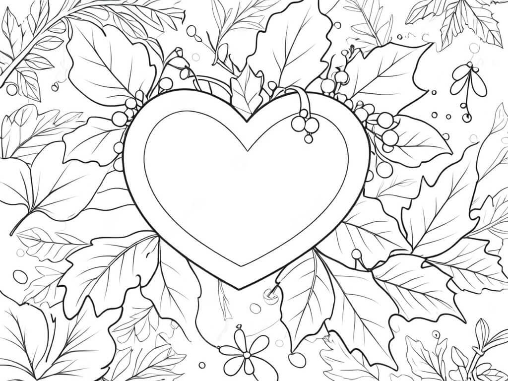 Cuore con foglie da colorare