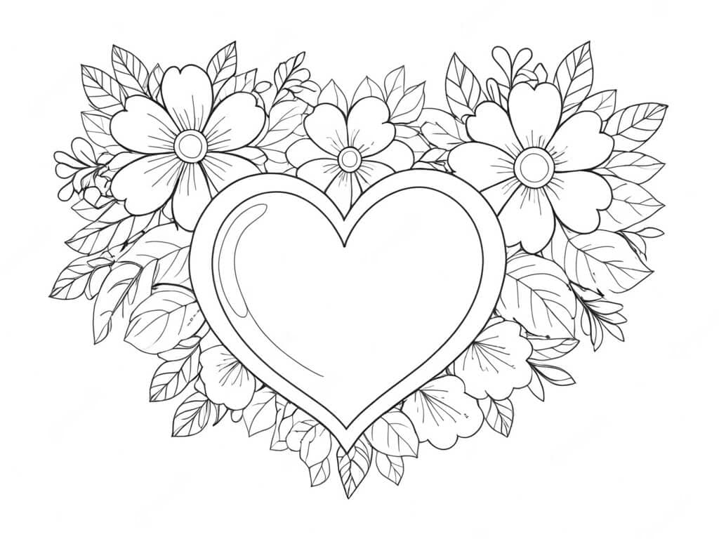 Cuore di fiori da colorare