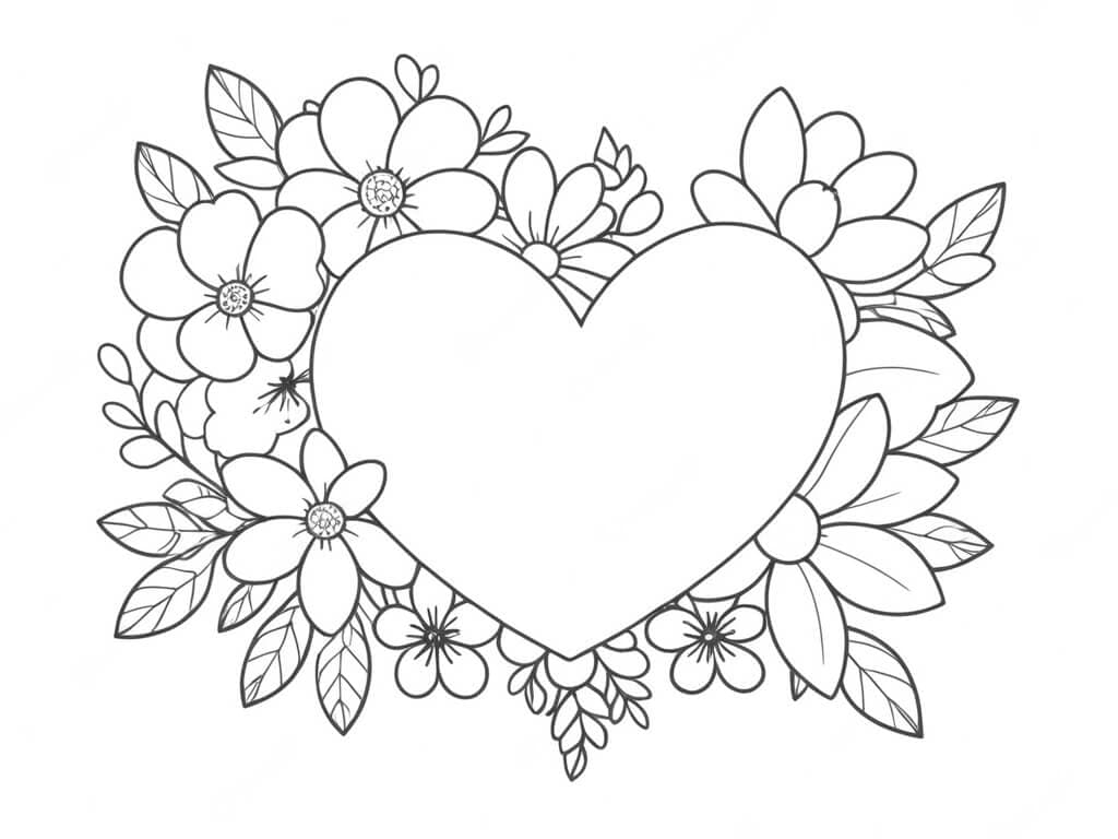 Cuore e fiori da colorare