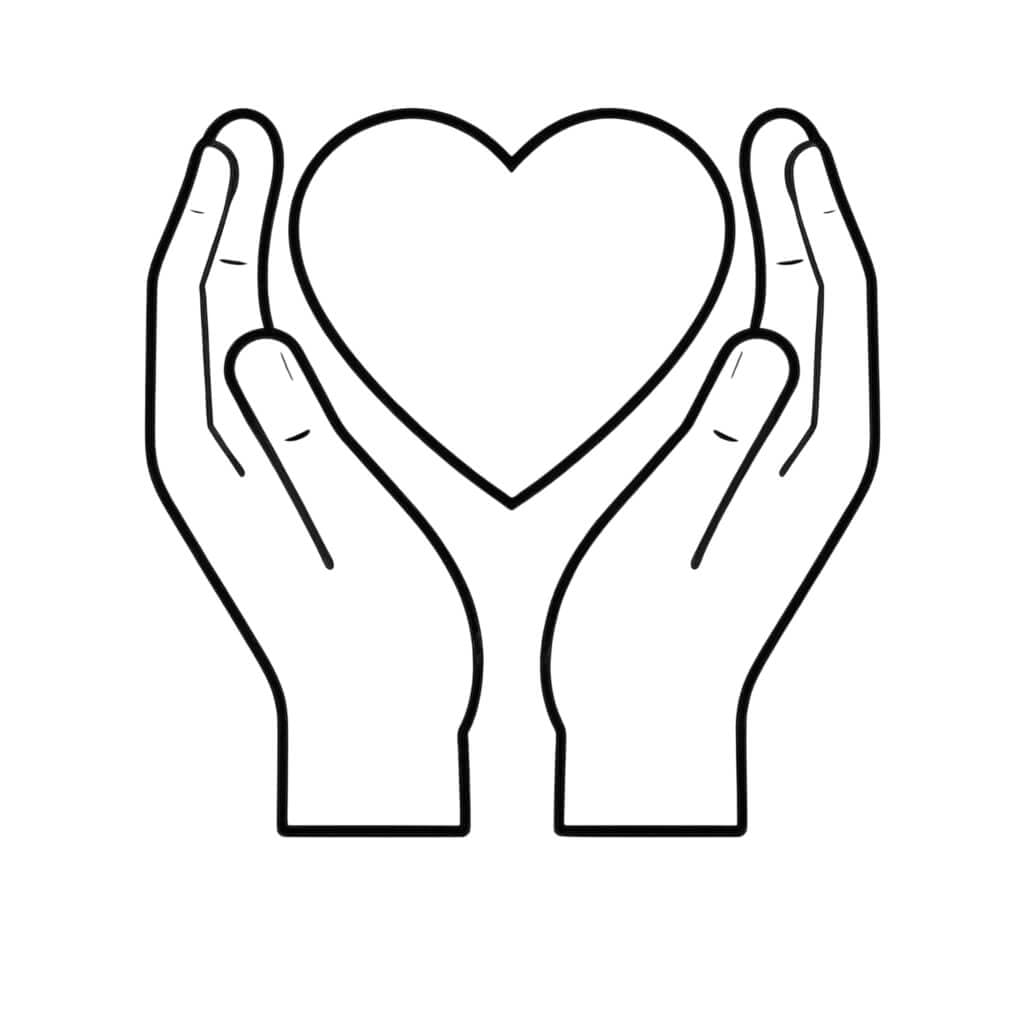 Cuore tra due mani da colorare