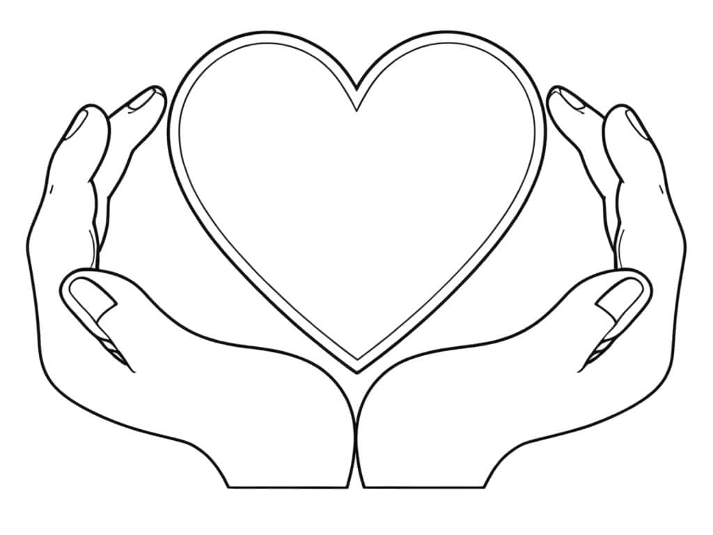 Due mani e cuore da colorare