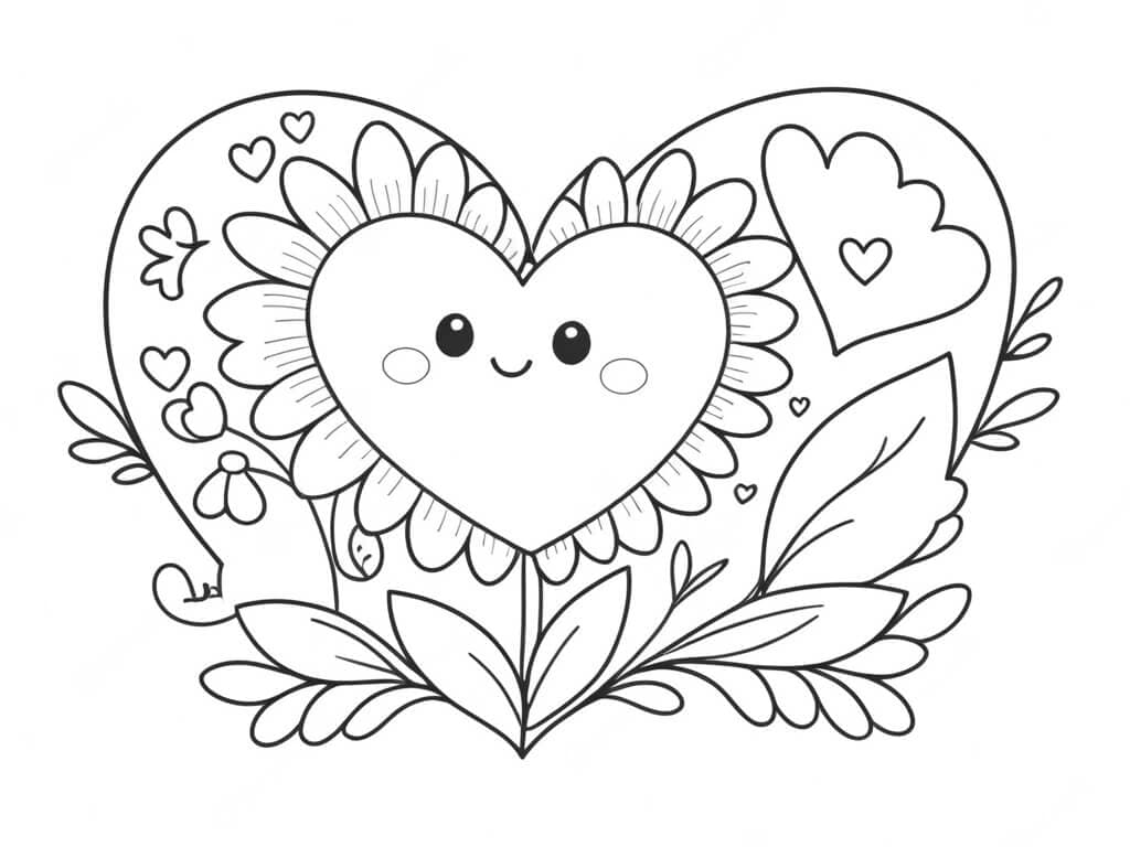 Fiore a forma di cuore da colorare
