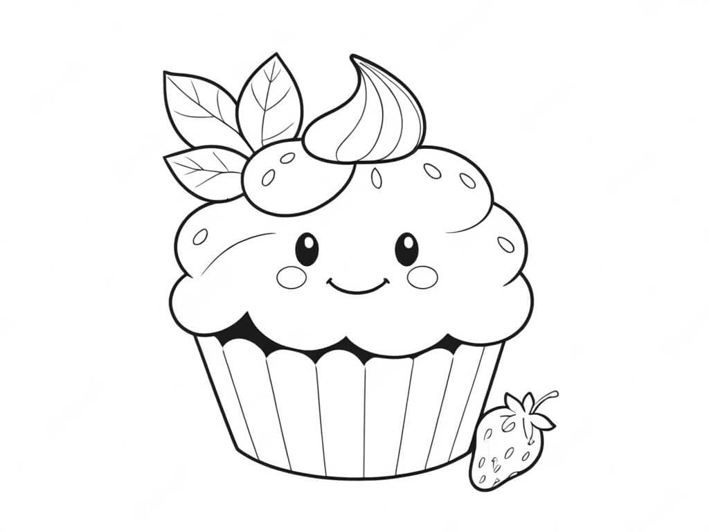 Cupcake alla fragola felice da colorare