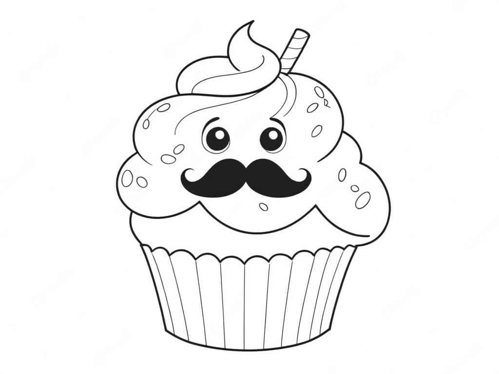 Cupcake con baffi da colorare