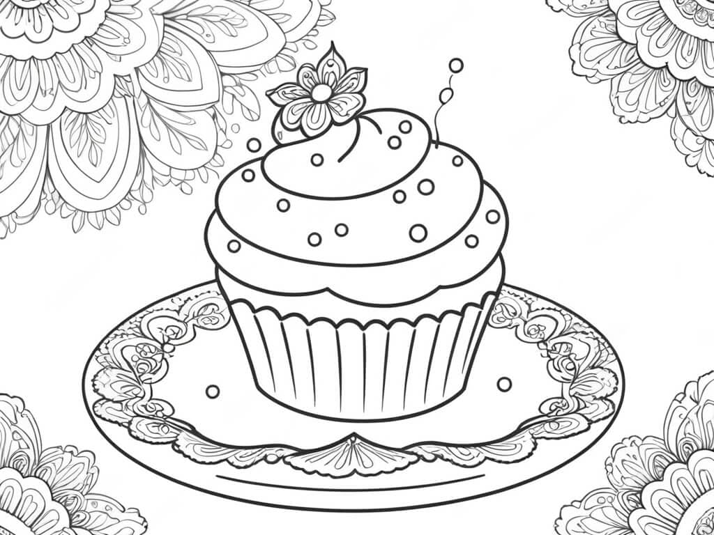 Cupcake su piatto da colorare