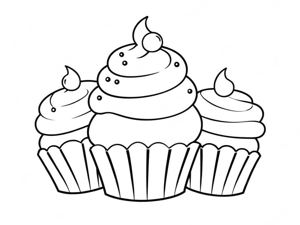 Tre cupcake da colorare