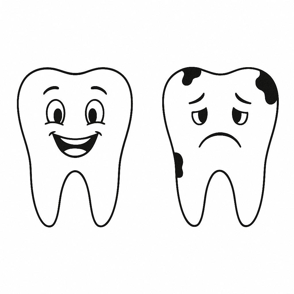 Dente sano e dente cariato da colorare