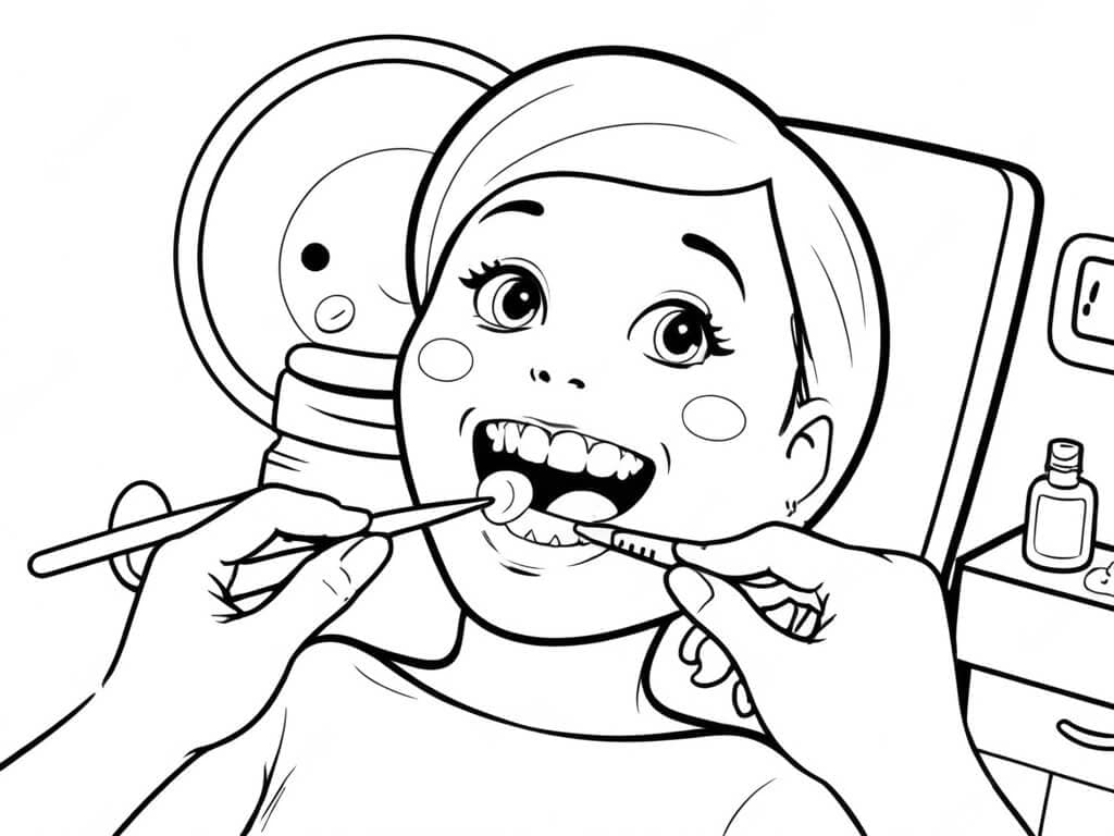 Dentista che pulisce i denti da colorare