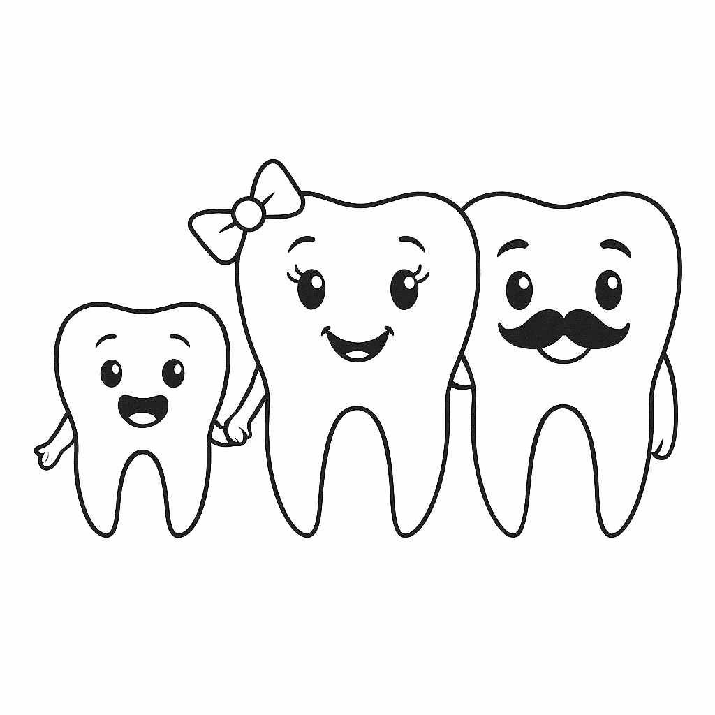 Famiglia di denti da colorare