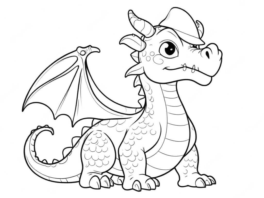 Drago con berretto da colorare
