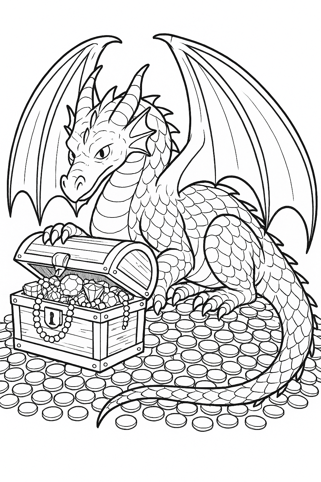 Drago guardiano del tesoro da colorare