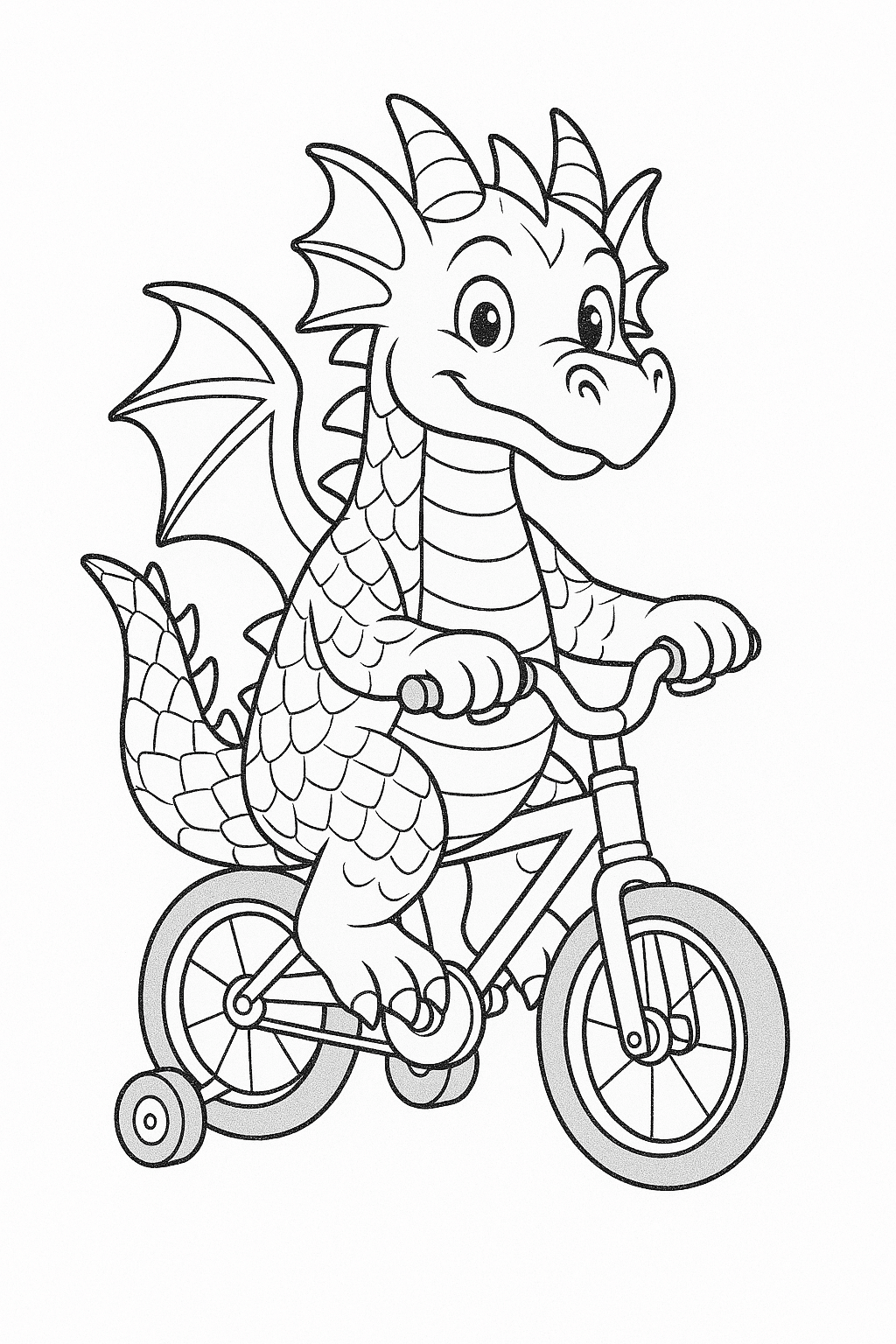 Drago in bicicletta da colorare
