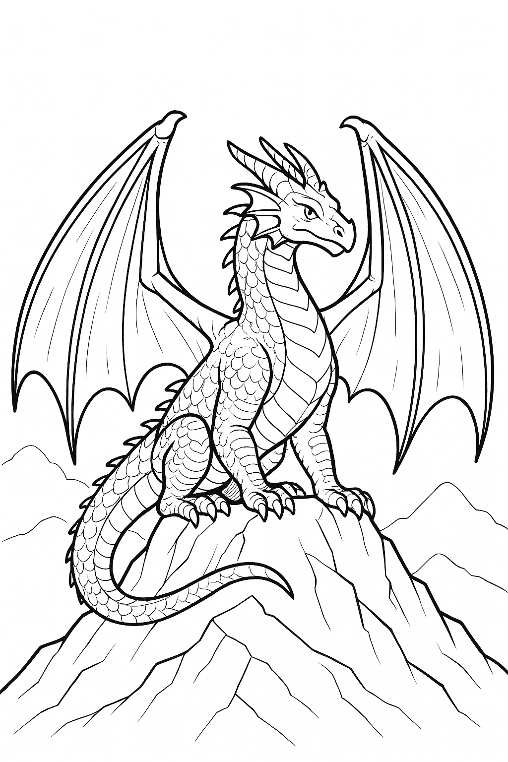Grande drago sulla montagna da colorare
