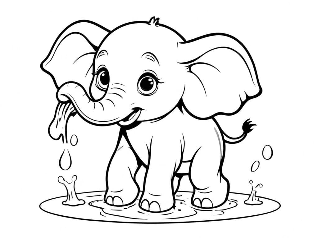 Elefante che fa il bagno da colorare
