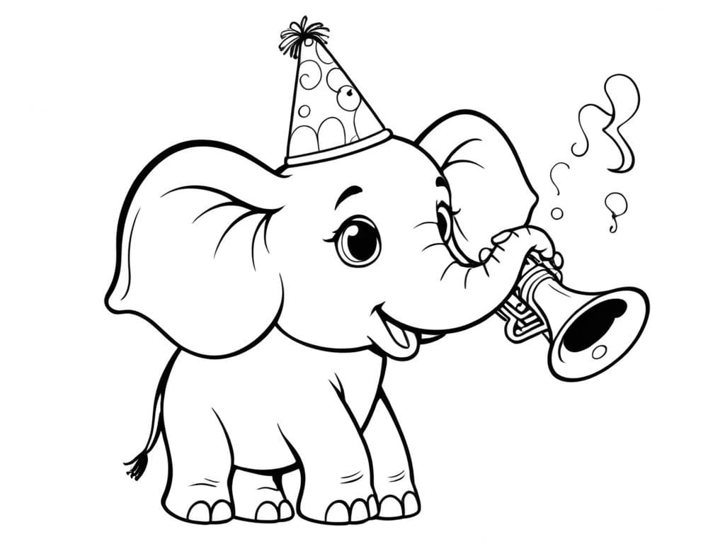Elefante che suona la tromba da colorare