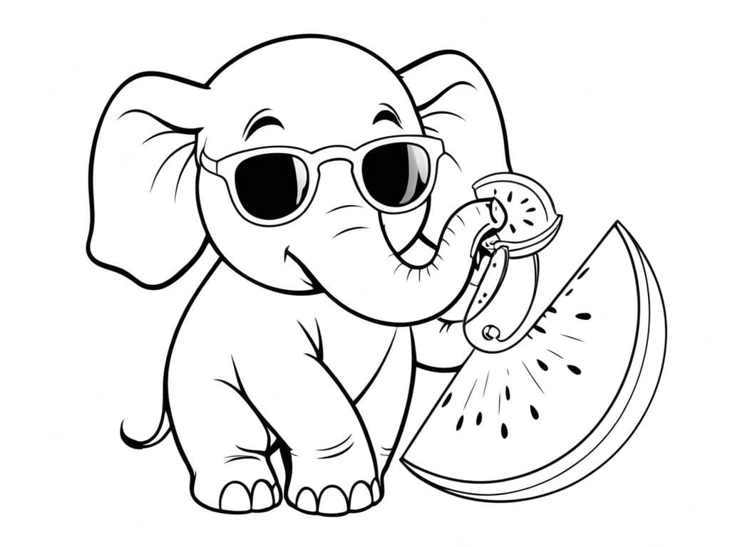 Elefante con occhiali da sole da colorare