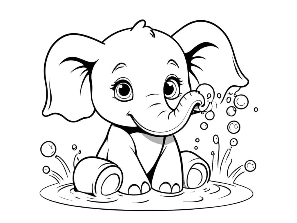 Elefante in acqua da colorare