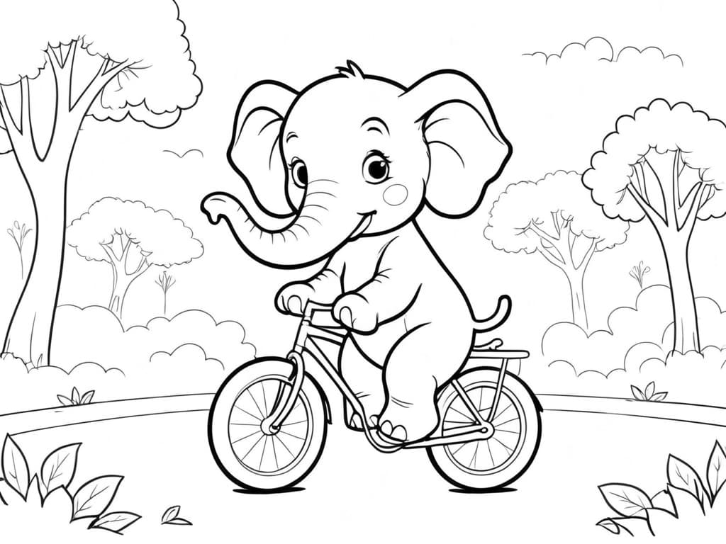 Elefante in bicicletta da colorare