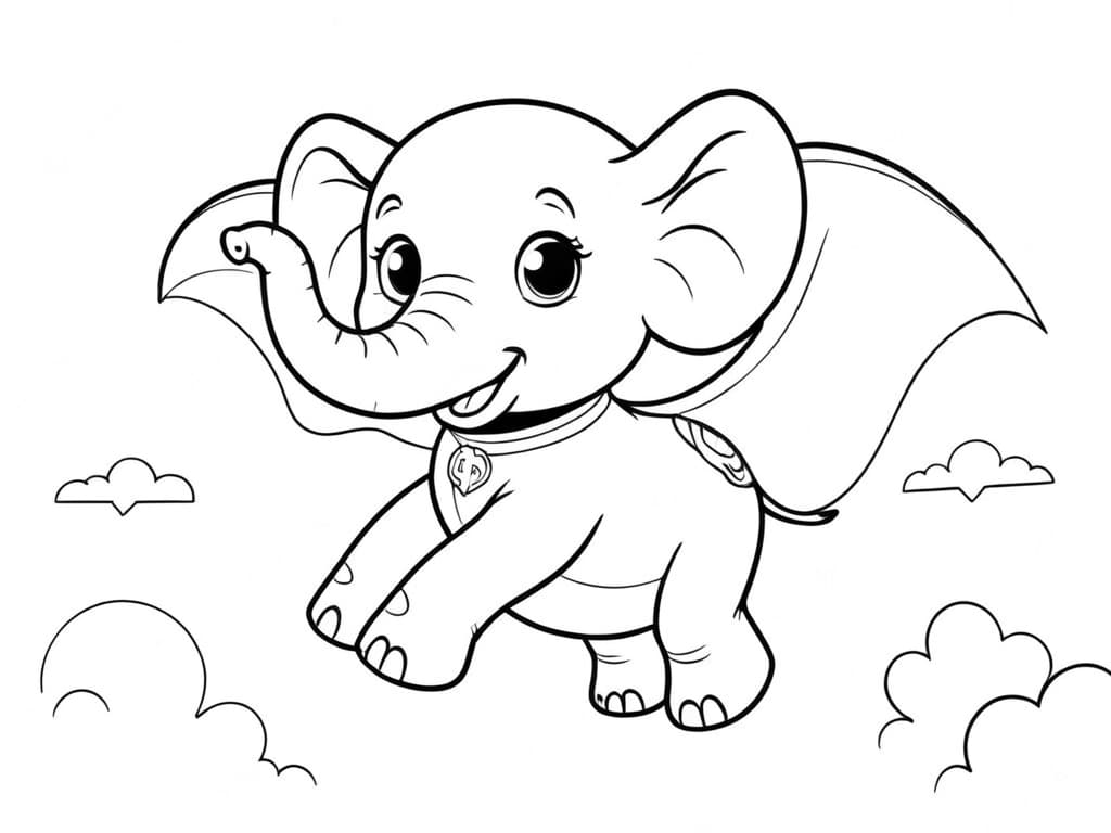 Elefante volante con mantello da colorare